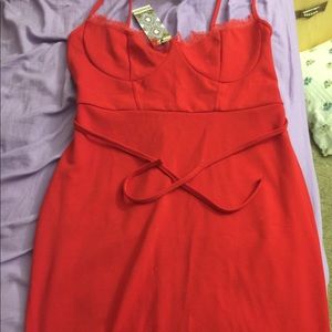 Boohoo lace trim red dress